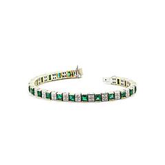 Zambian Emerald Diamond Gold Tennis Bracelet