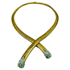 Vintage Tubogas Halskette Circa 1940er Jahre Gelb- und Weißgold 18 Karat Diamant 