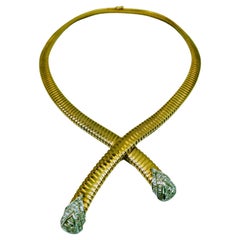 Vintage Tubogas Necklace Circa 1940s Yellow & White Gold 18 Karat Diamond