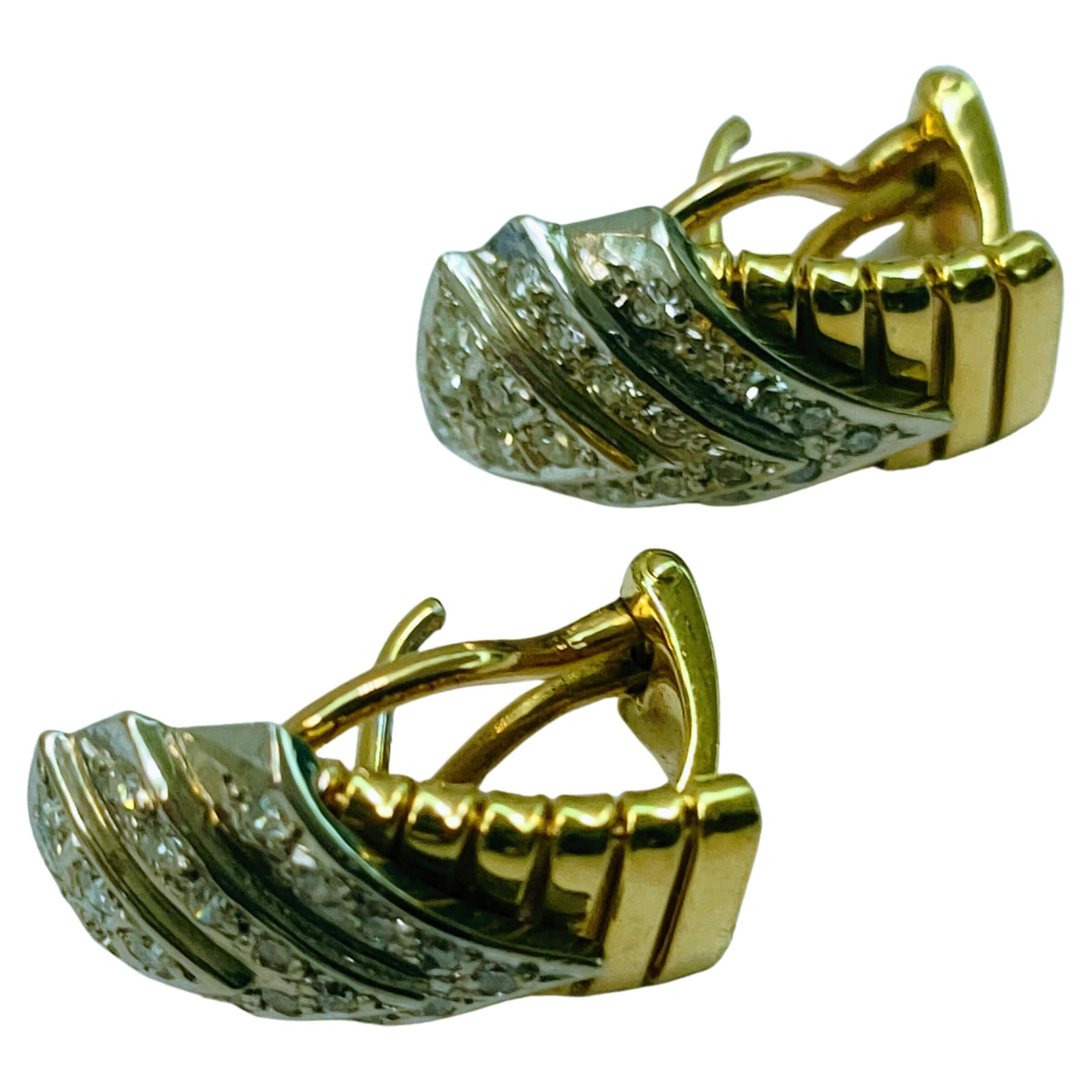 Single Cut Tubogas Earrings Circa 1940s Omega Back Yellow & White Gold 18 Karat Diamonds For Sale
