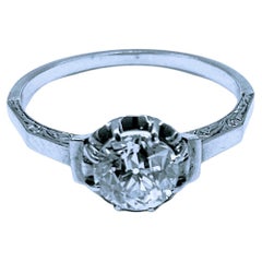 Antique Ring Solitaire 1900s Diamond  Old Mine Cut Platinum
