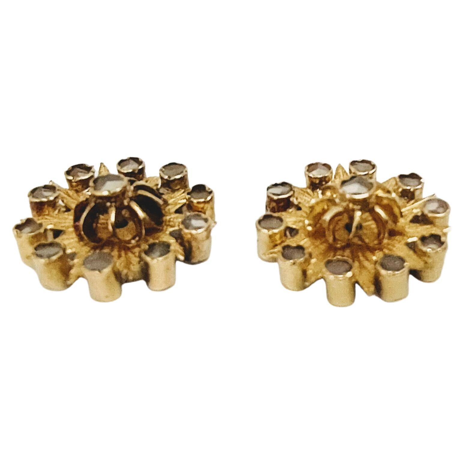 Earrings 19th Century Yellow Gold 18 Karat Diamond Rose Cut 1