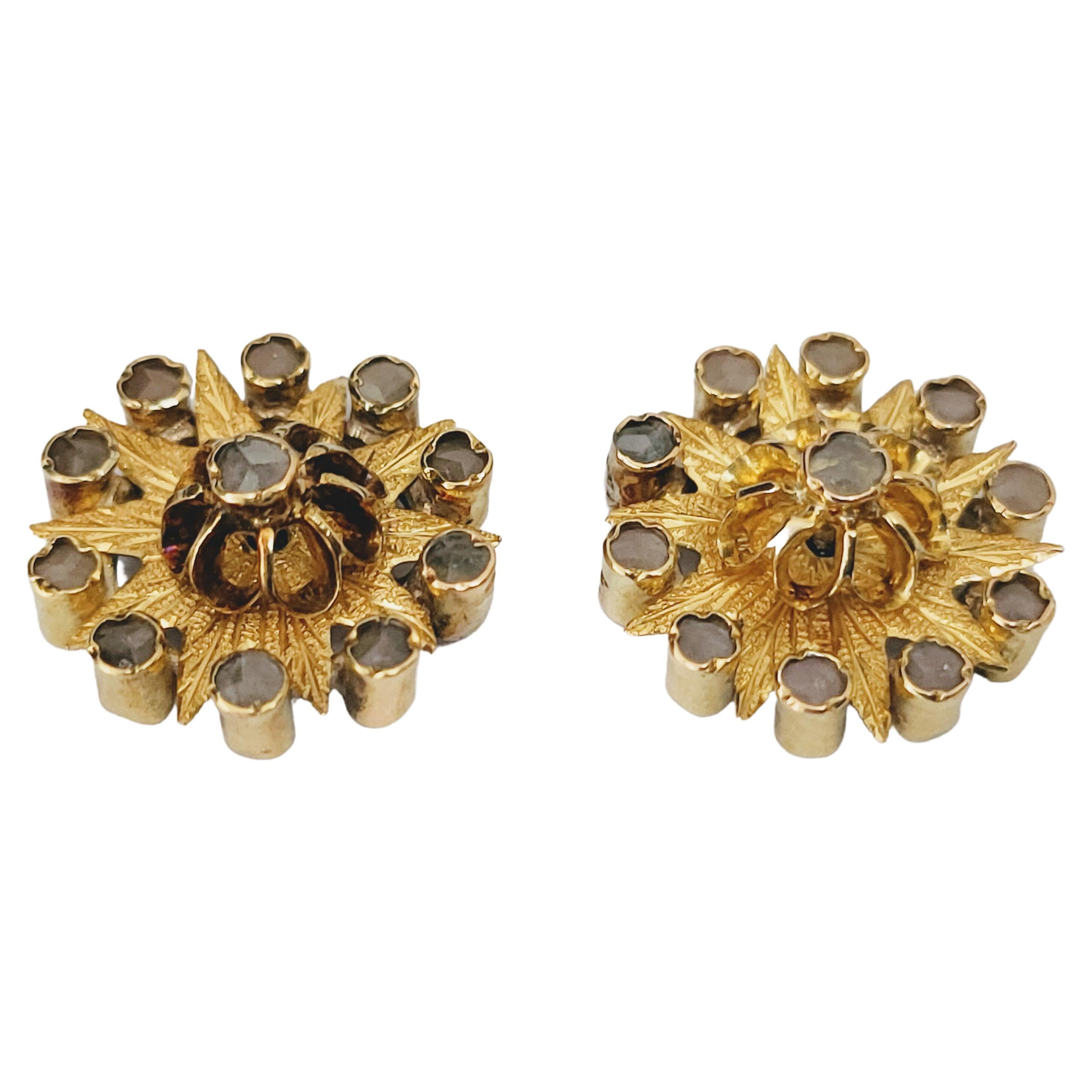 Women's Earrings 19th Century Yellow Gold 18 Karat Diamond Rose Cut