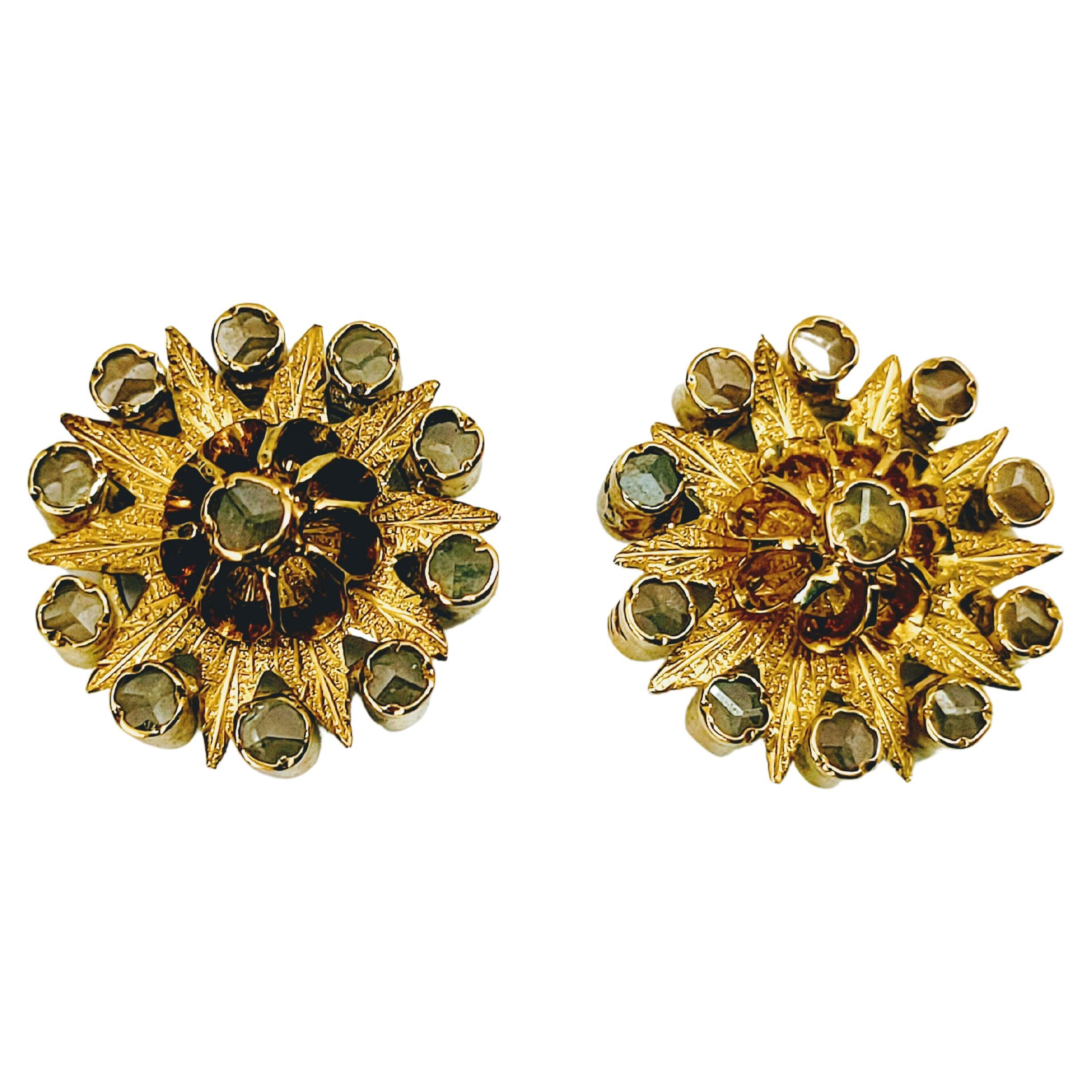 Earrings 19th Century Yellow Gold 18 Karat Diamond Rose Cut In Good Condition In Valencia, Comunidad Valenciana