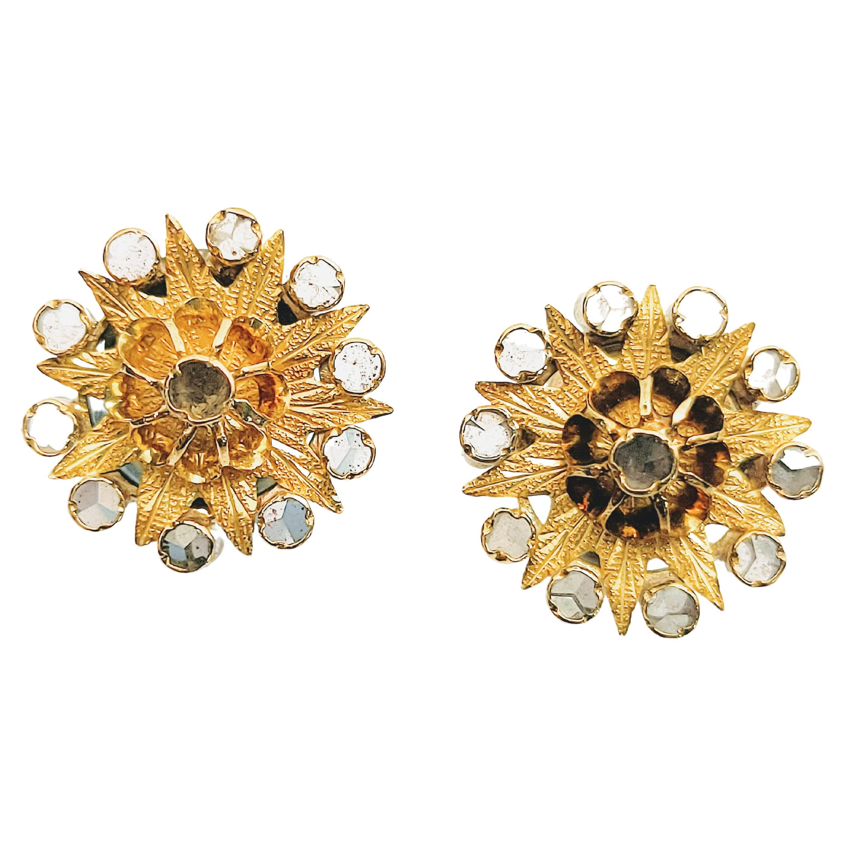 Earrings 19th Century Yellow Gold 18 Karat Diamond Rose Cut