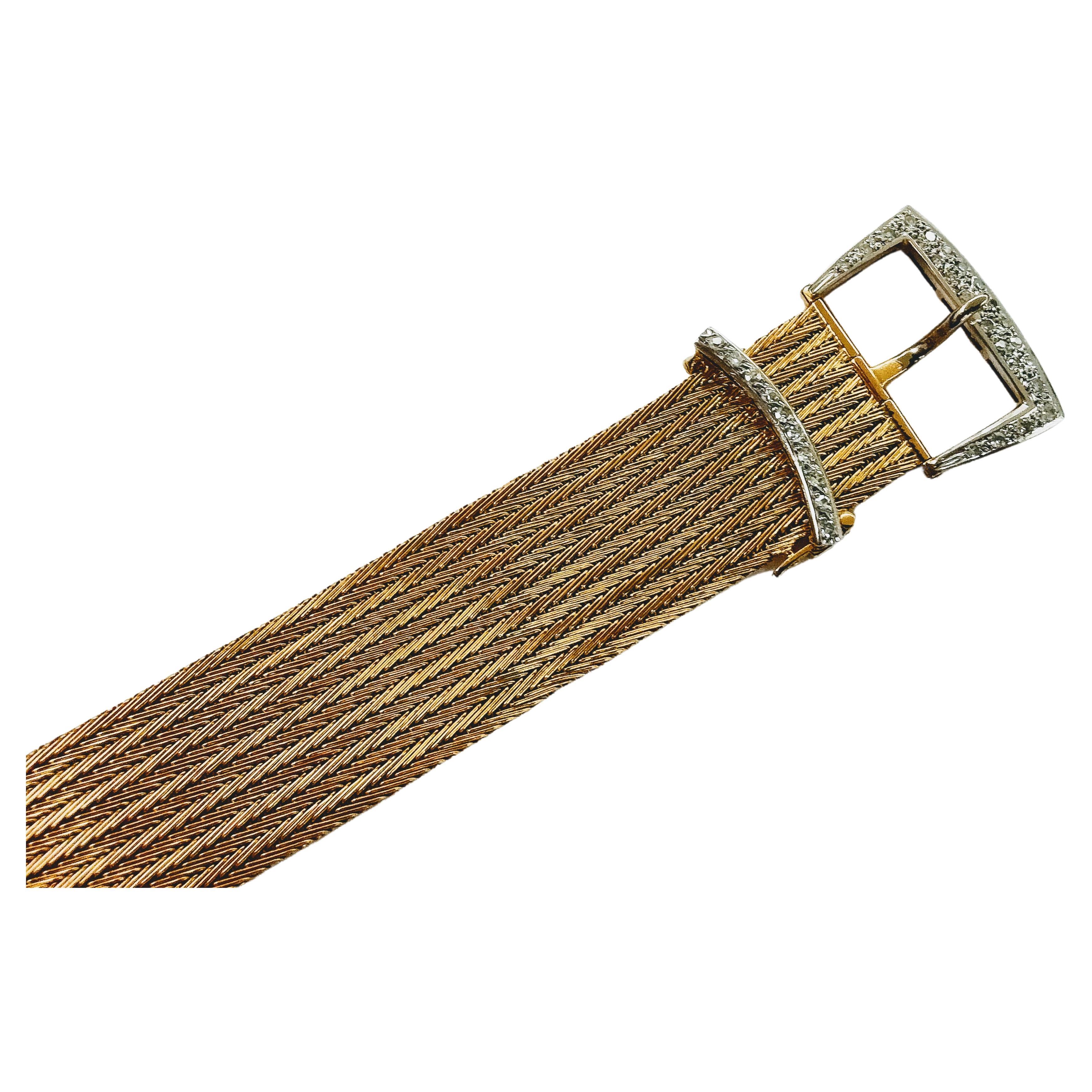Single Cut Belt Bracelet 1950s Diamond Yellow Gold 18 Karat and Platinum For Sale