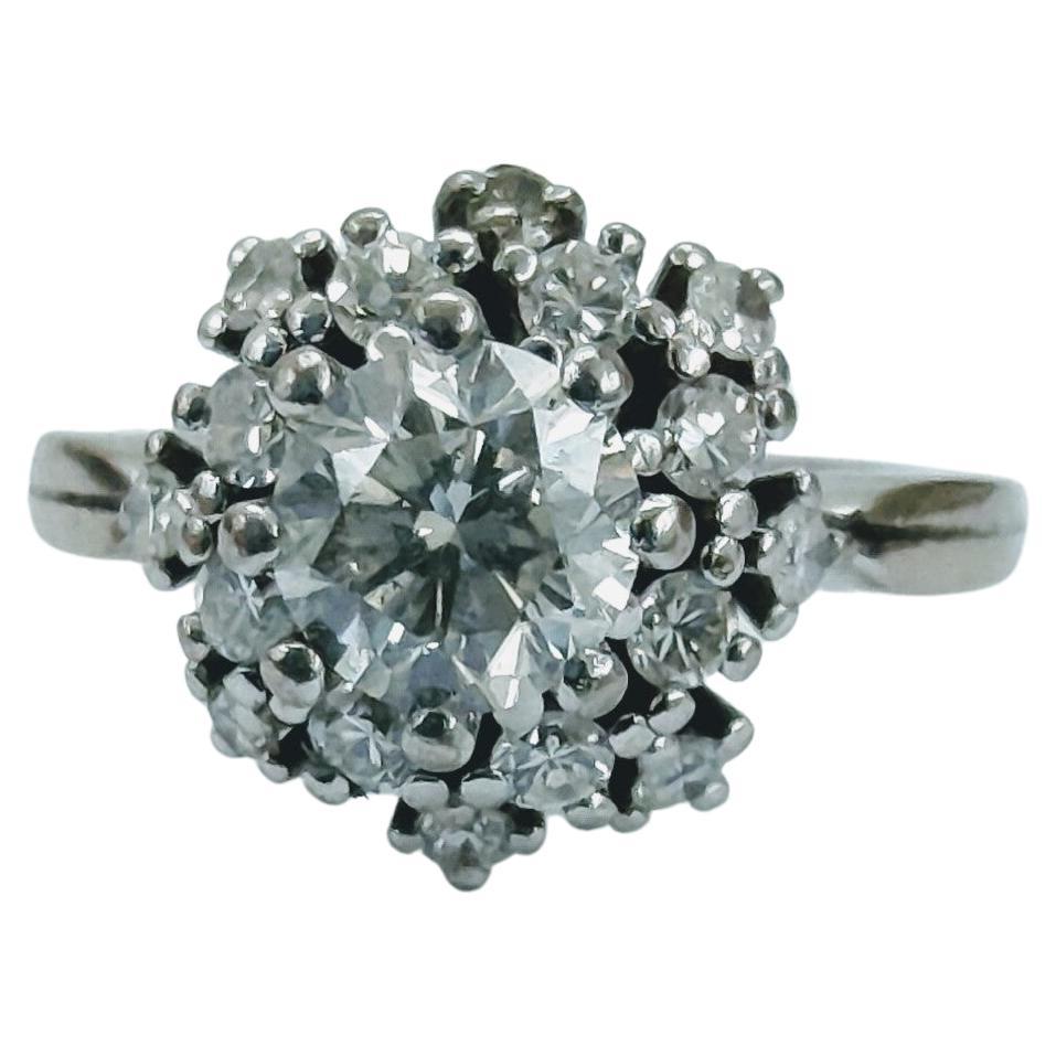 Retro Cluster Ring Diamond Cut Brilliant Platinum For Sale