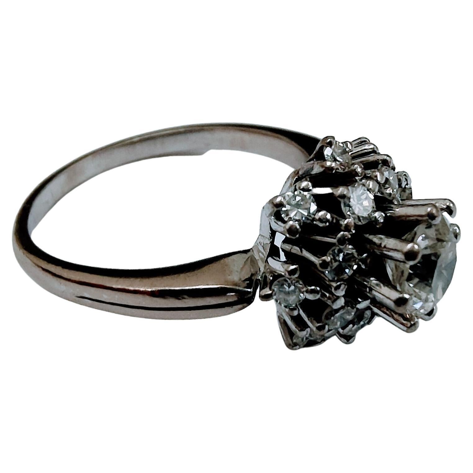 Women's or Men's Retro Cluster Ring Diamond Cut Brilliant Platinum For Sale