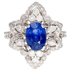 Cluster Ring Sapphire and Diamond White Gold 18Karat