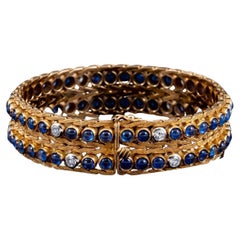 Retro Bracelet 1950s Gold 18 Karat Sapphires and Diamond Brilliant Cut