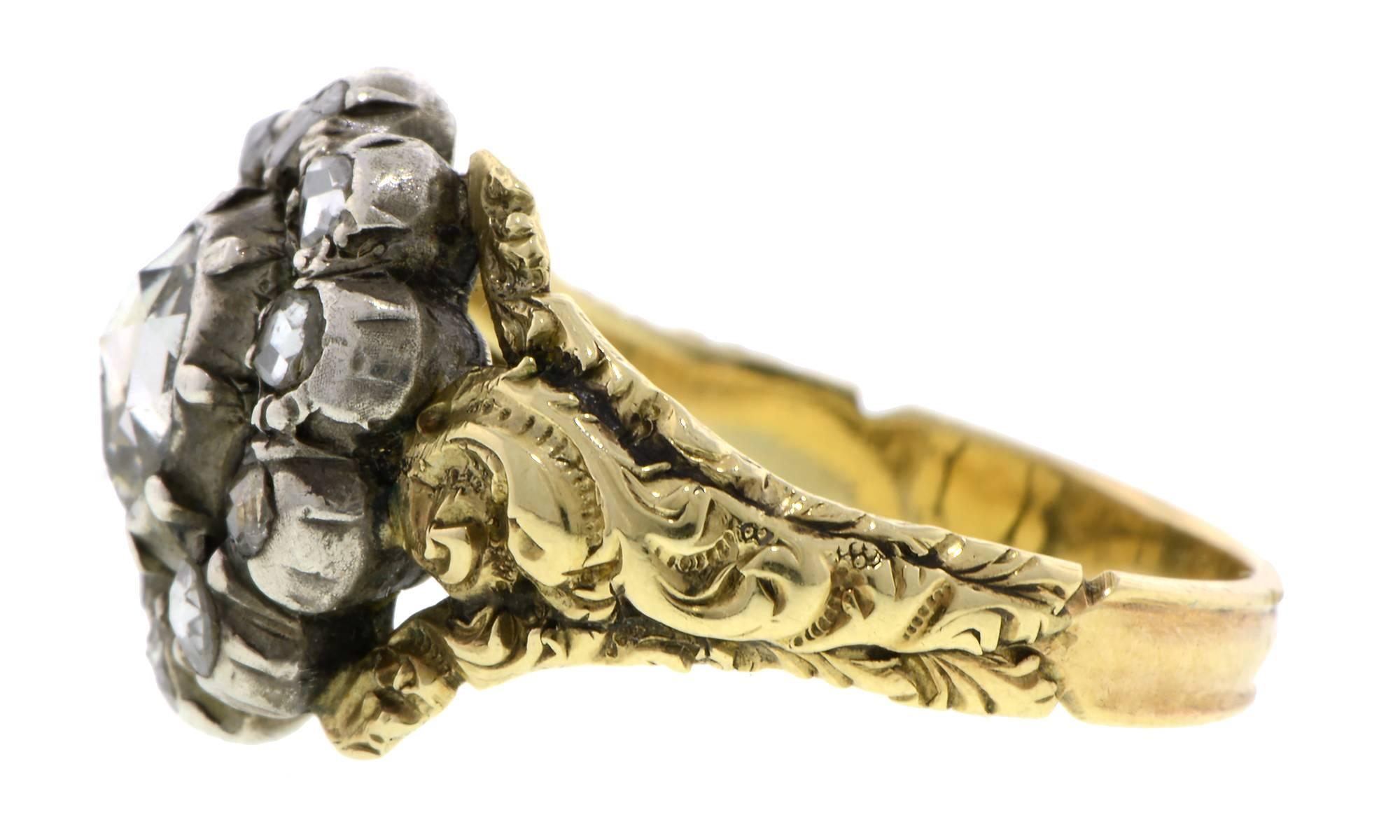 Women's Georgian Diamond Cluster Ring with Pear Shaped Rose Cut Diamond 