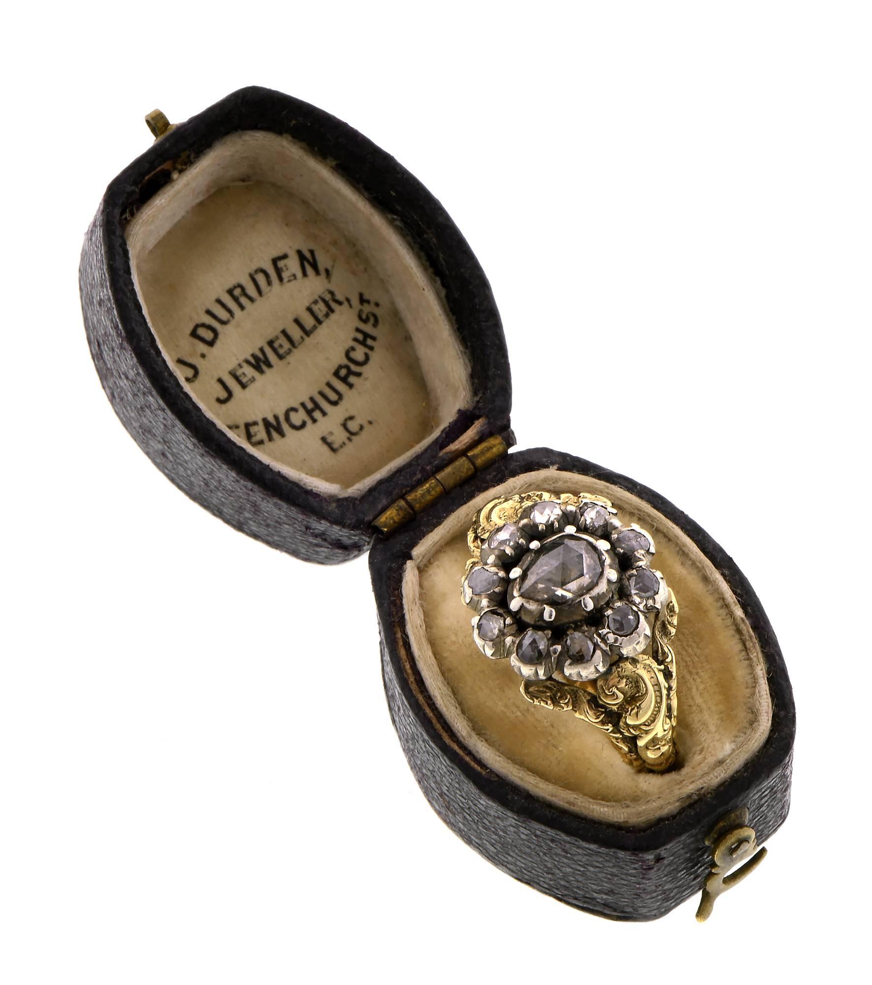 Georgian Diamond Cluster Ring with Pear Shaped Rose Cut Diamond  2