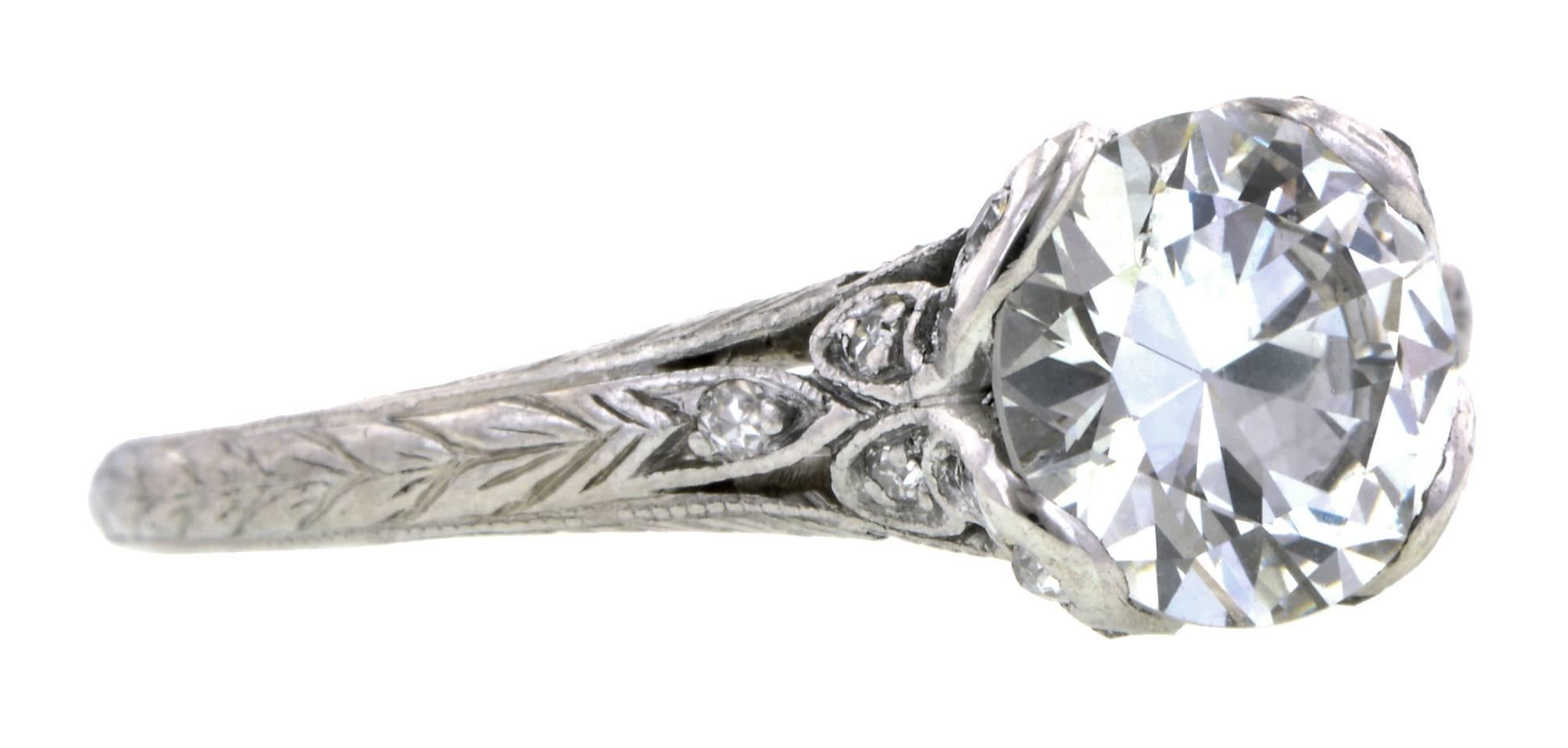 Edwardian Diamond Platinum Engagement Ring In Good Condition In New York, NY