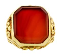 Octagonal Cut Carnelian Gold Signet Ring 5