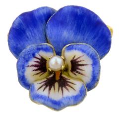 Early 20th Century Enamel Pearl Gold Pansy Pin