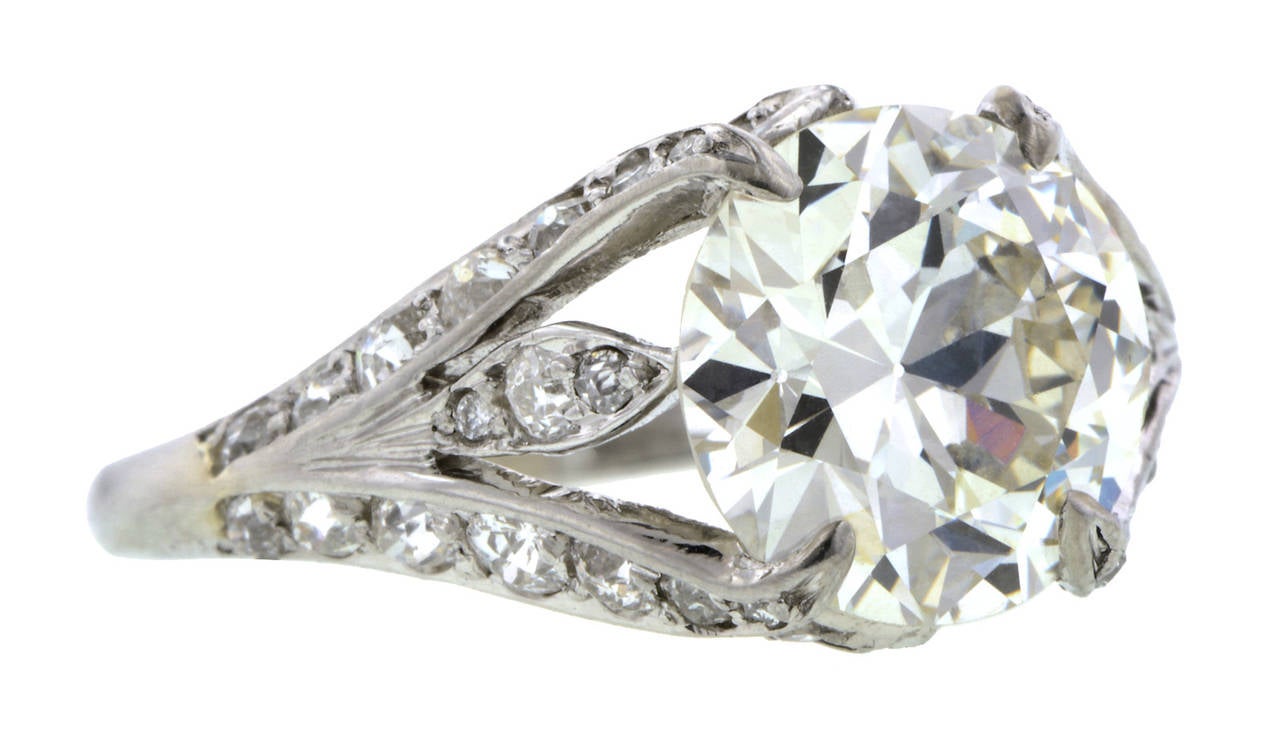 3.00 Carat Diamond Platinum Flamelike Motif Engagement Ring