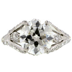 3.00 Carat Diamond Platinum Flamelike Motif Engagement Ring