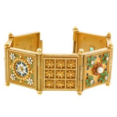 Gem Set Gold Renaissance Revival Style Cuff Bracelet