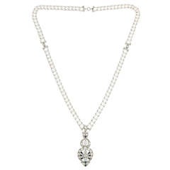 Antique Art Deco Diamond, Sapphire* & Cultured Pearl Sautoir Necklace