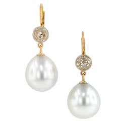 Cultured Pearl Diamond Drop Earrings