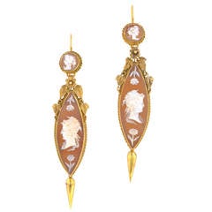 Antique Georgian Shell Cameo Drop Earrings