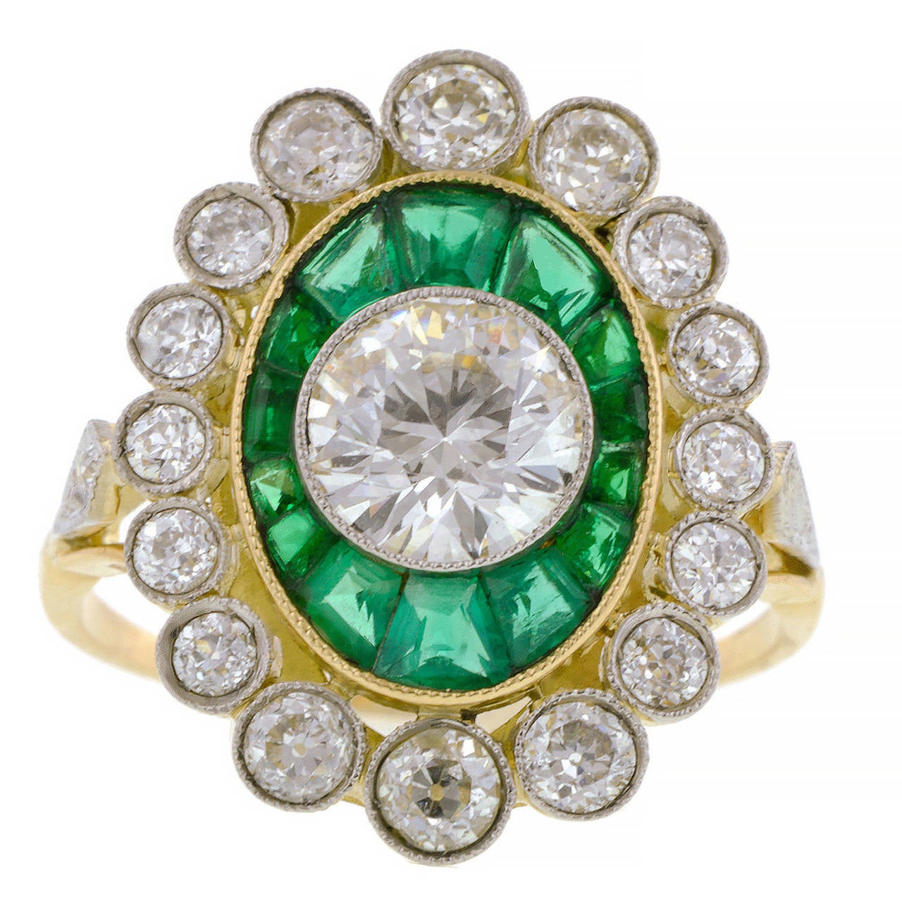 Diamond  Emerald Framed Ring For Sale