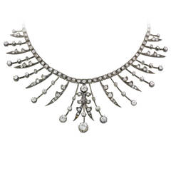 Victorian 12.87 Carats Diamonds Silver topped Gold Fringe Necklace