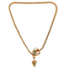 Victorian Emerald Diamond Gold Snake Necklace With Ruby Eyes