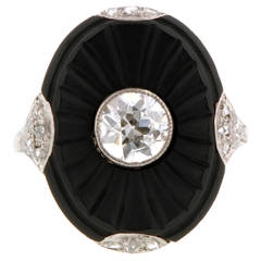 1920s Art Deco Onyx Diamond Gold Platinum Ring