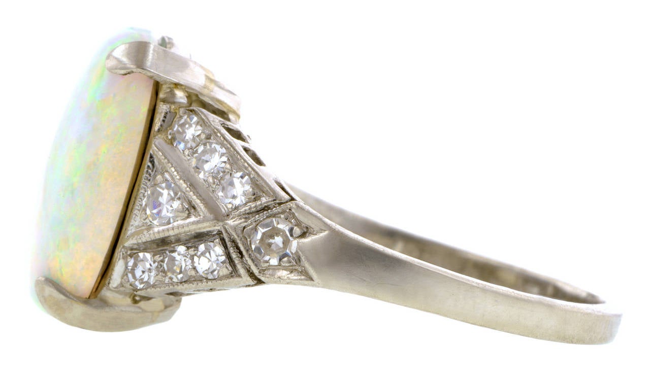 Women's Art Deco Opal Diamond Platinum Cocktail Ring For Sale
