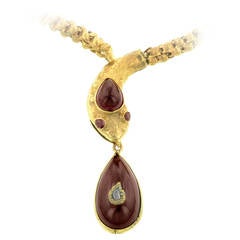 Victorian Garnet Diamond Gold Snake Necklace