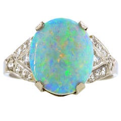 Art Deco Opal Diamond Platinum Cocktail Ring