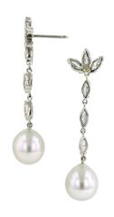 Diamond Pearl platinum Drop Earrings