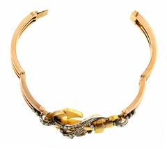 1870s French Antique Diamond Silver Gold Anchor Bracelet