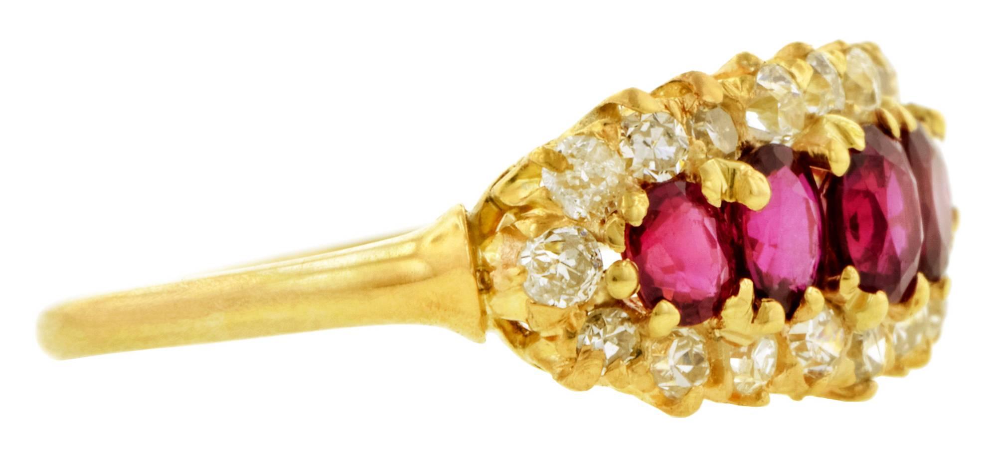 1860s Victorian Ruby Diamond Gold Ring In Good Condition In New York, NY