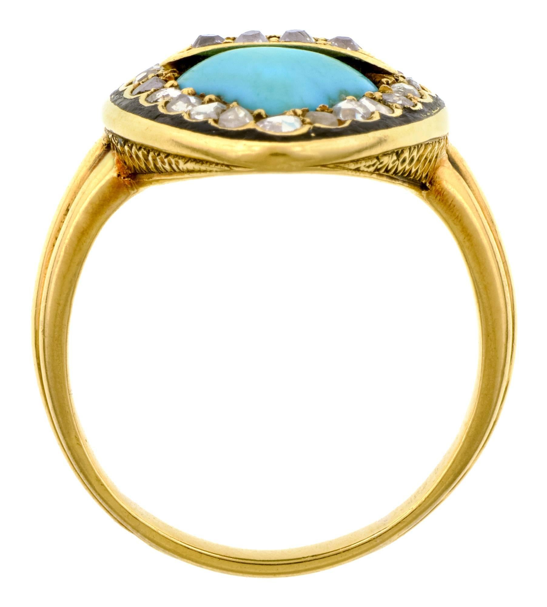 Women's Circa 1895 French Victorian Turquoise Diamond Gold Ring