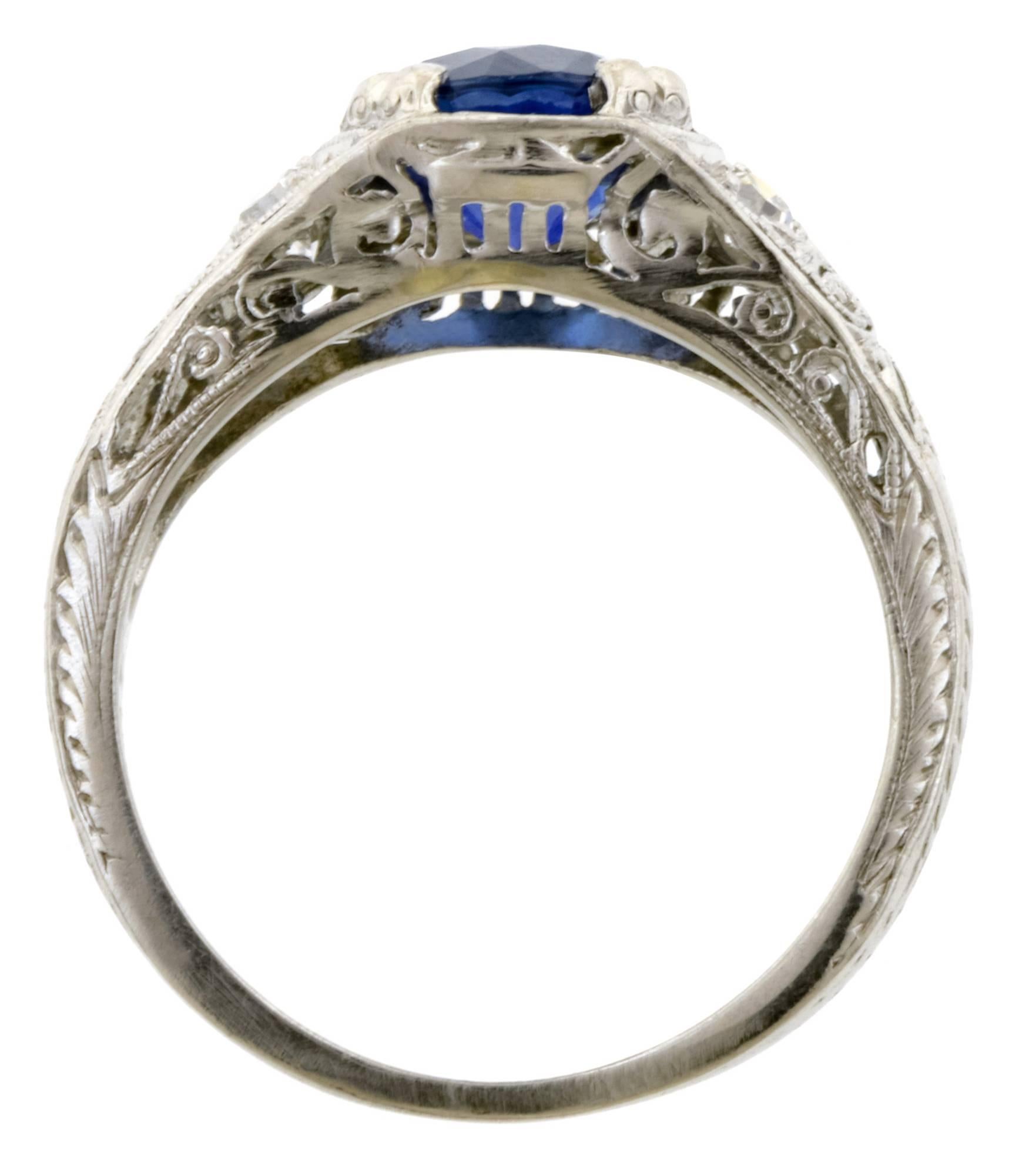 Women's Art Deco Sapphire and Diamond Ring Circa 1935 For Sale