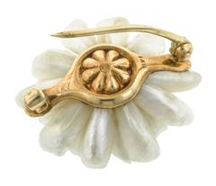 1910 Antique Pearl Diamond Gold Chrysanthemum Pin