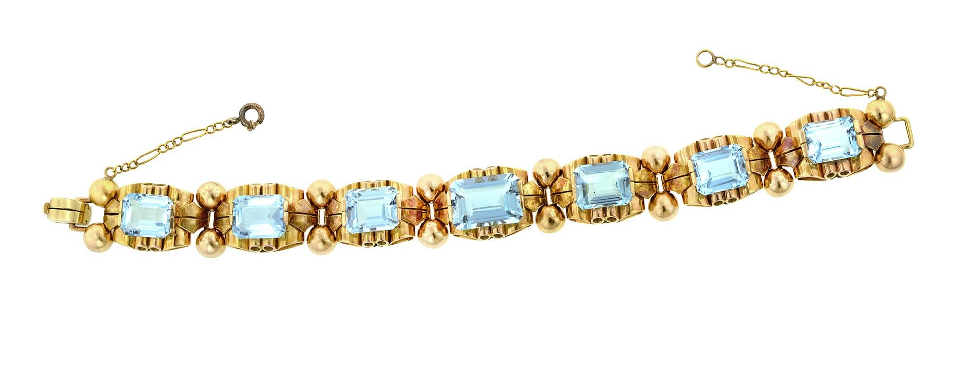 Retro Aquamarine Gold Bracelet In Good Condition For Sale In New York, NY