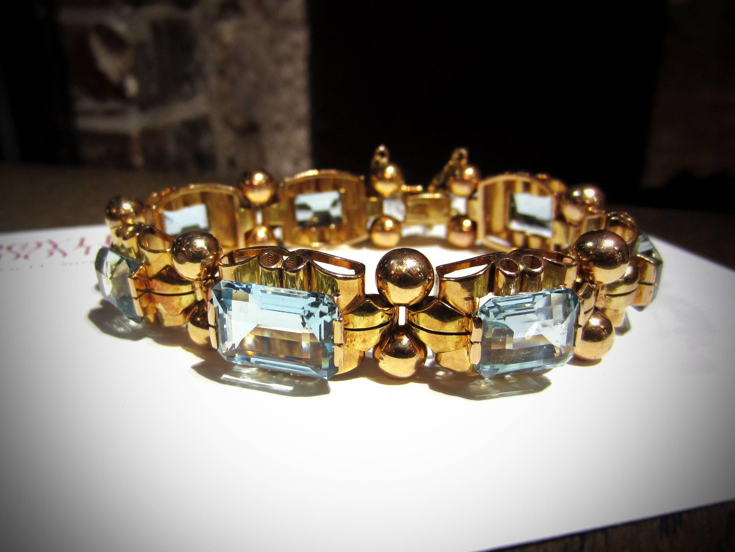 Retro Aquamarine Gold Bracelet For Sale 2