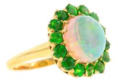 Antique Opal Demantoid Garnet Gold Cluster Ring