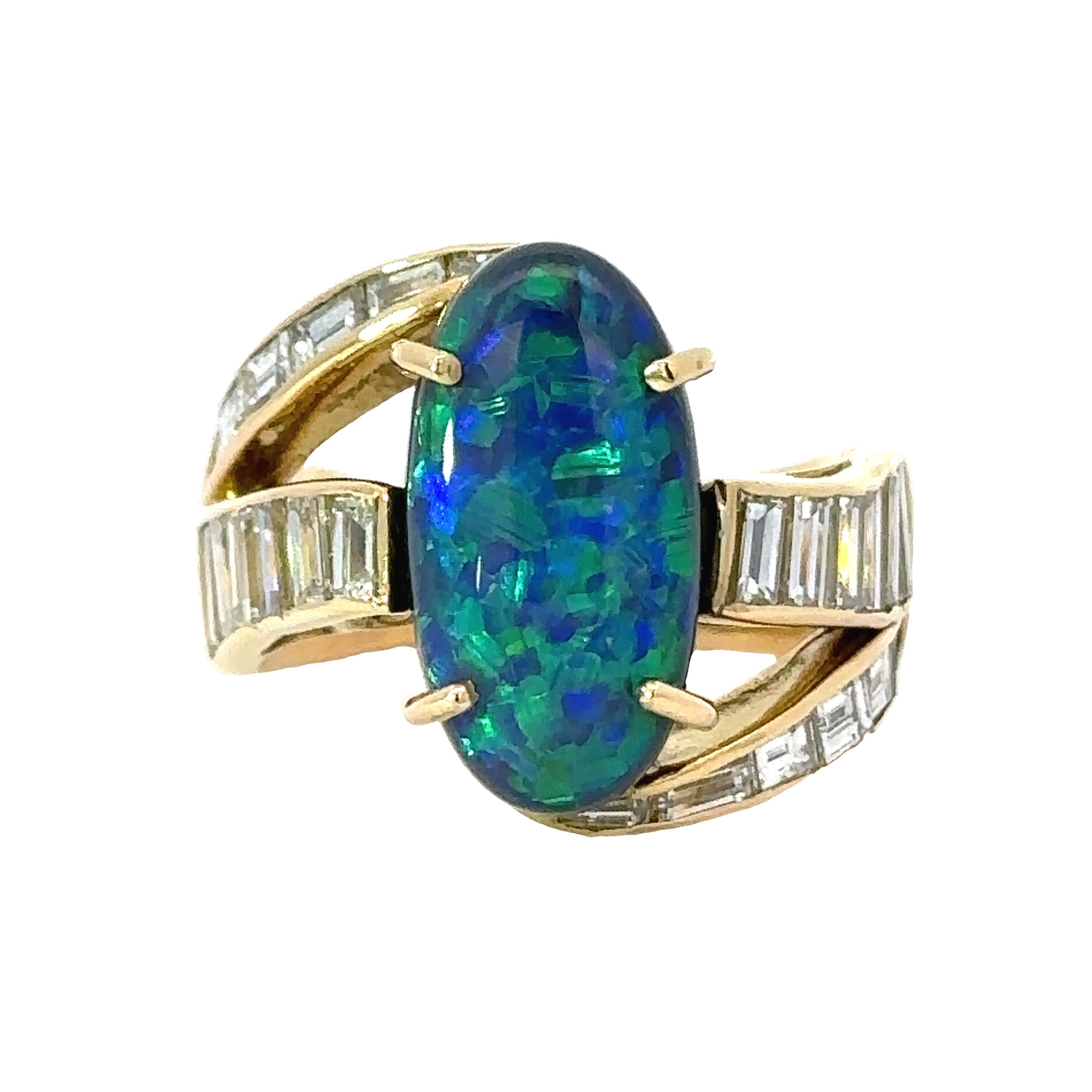 Bague Estate, 1 Cabochon Opale noire 5.10 ct, Diamant taille mixte 2.12 cttw G-H VS2-SI1, Or jaune 18K 8.60g

Type de bijoux : Bague
Type de métal : Or jaune 18K
Poids du métal : 8,60 grammes
Taille de l'anneau : 6.50
Marque : Estate
Période :