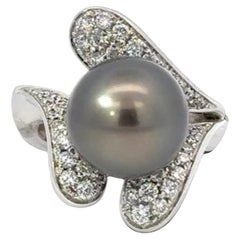 Estate Designer Schoeffel 1.20 cttw Daimond 12.57mm Tahitian Pearl Ring 13875