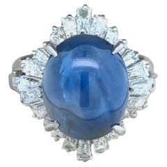 Estate 12.98 ct Star Sapphire Diamond Platinum Ring 14994