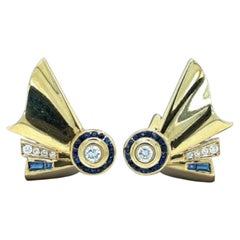 Estate French .80 cttw Diamond 1.00 cttw Sapphire Earrings 13386