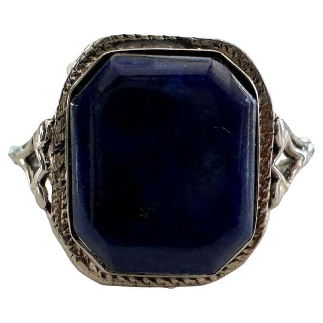 Midcentury Natural Lapus Lazuli Oval Cabochon Cocktail Ring For Sale at ...