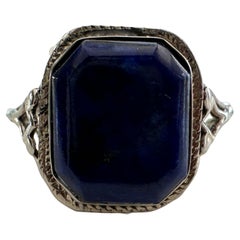 Retro Natural Lapis Lazuli and Filigree Ring