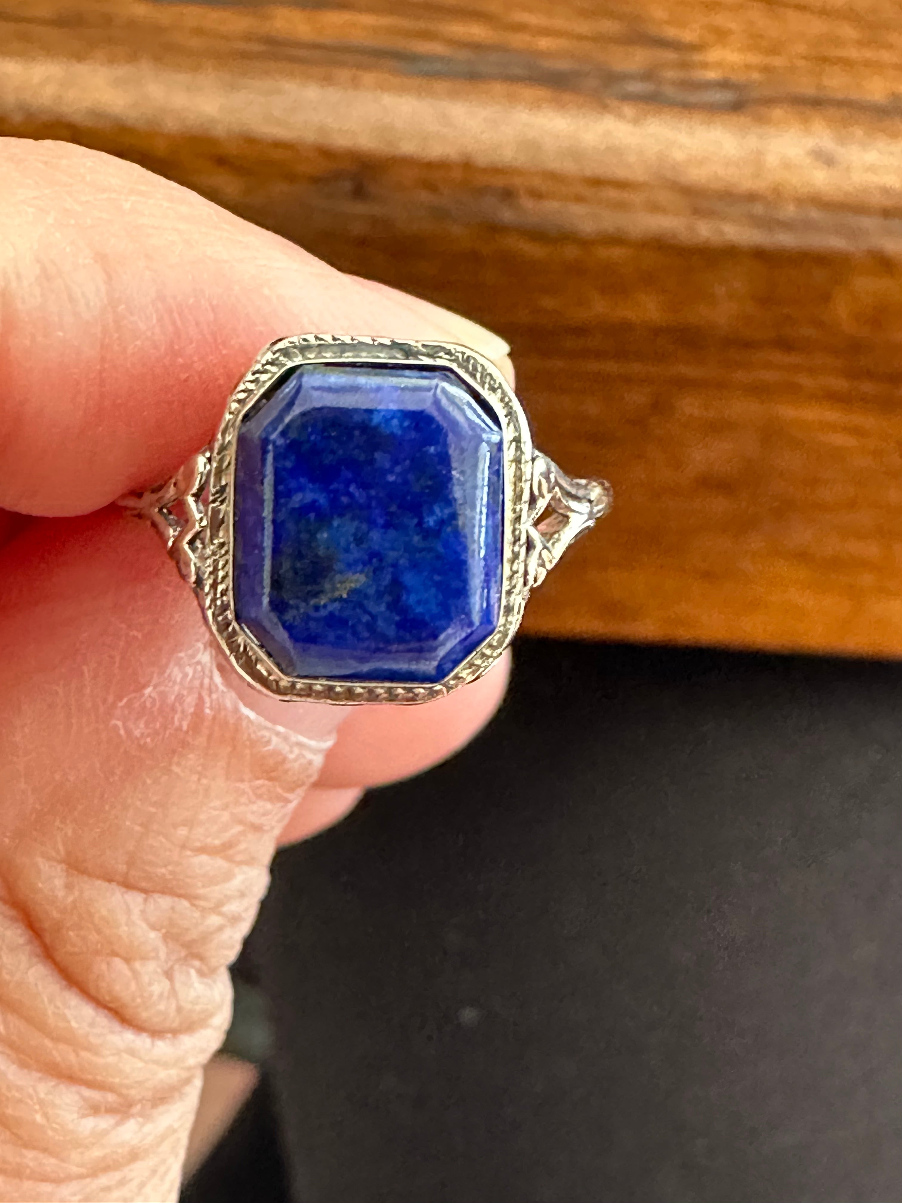 Natural Lapis Lazuli and Filigree Ring For Sale 2