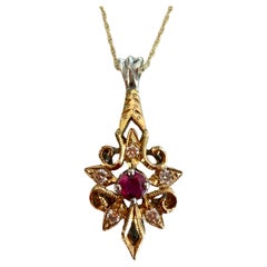 Two Tone Ruby and Diamond Pendant Necklace
