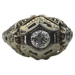 Art Deco Diamond Solitaire and Filigree Ring